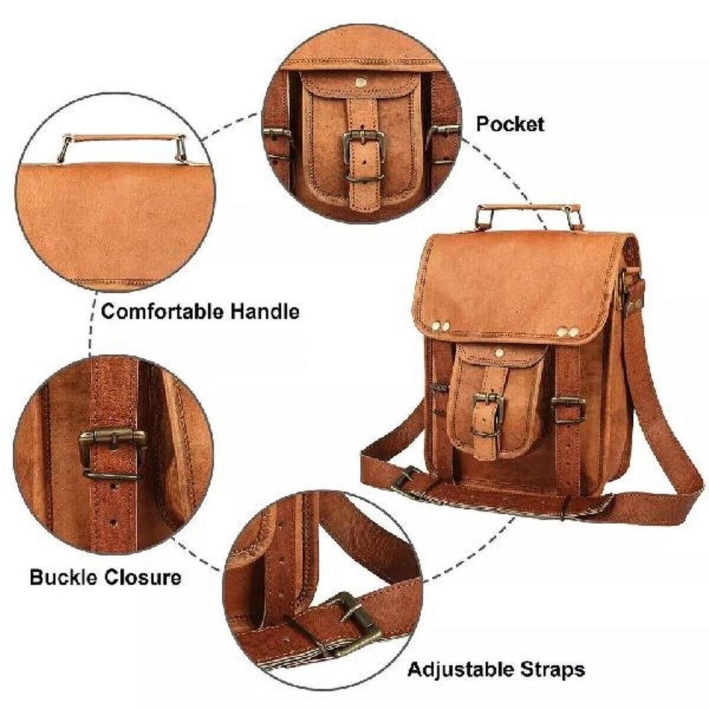 School Briefcase Bag Leather Messenger Shoulder Men Satchel Smart Laptop