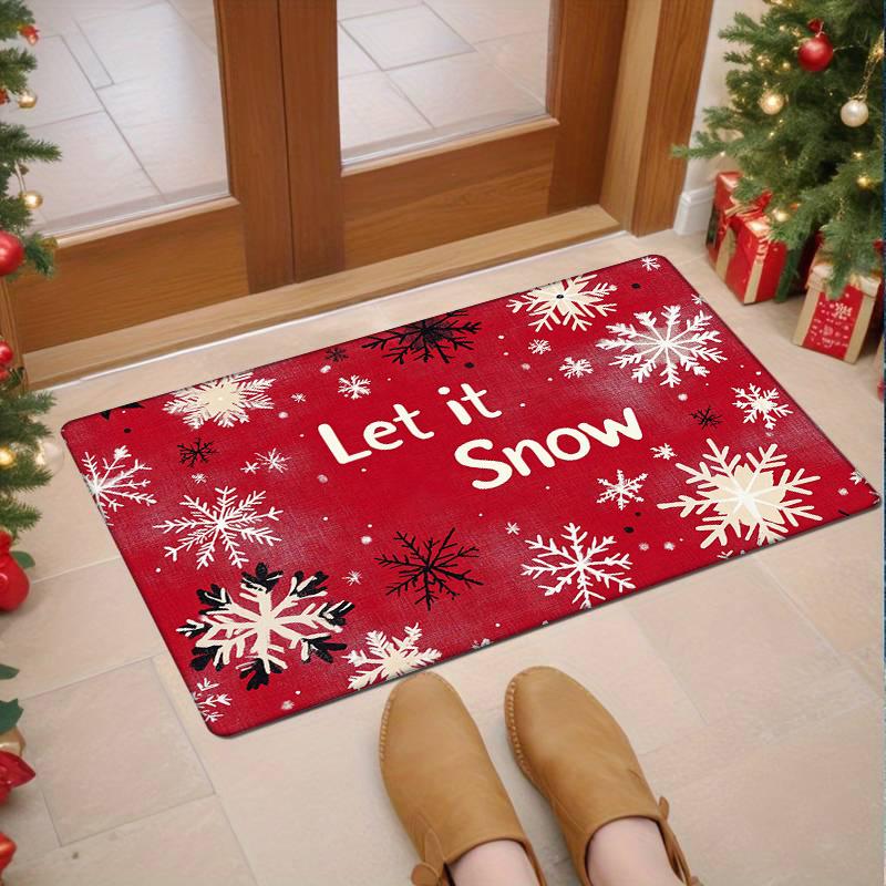 

Flannel Thickness 0.47inch Snowflake Christmas Red Door Mat, Snowflake Absorbent Non-Slip Area Mat, Comfortable Floor Mats, Mach 40cm x 60cm