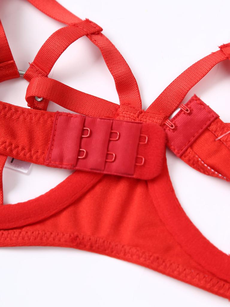 Dámská průsvitná balkonetová podprsenka S-5XL s kosticemi, push-up s lesklými kamínky, výřez s O-kroužkem