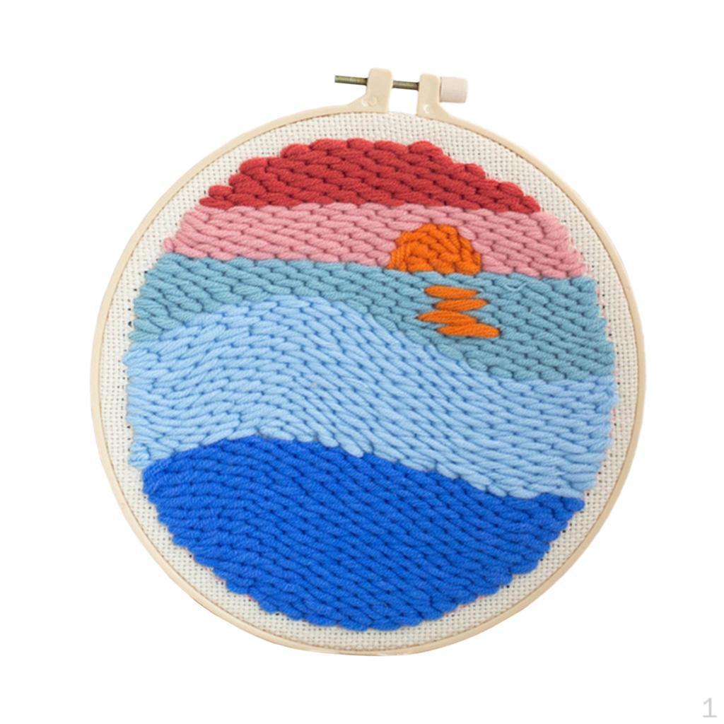 Beginner, Stamped Punch Needle Embroidery Starter Kit with , Cloth Pattern, Hoop, Multicolor