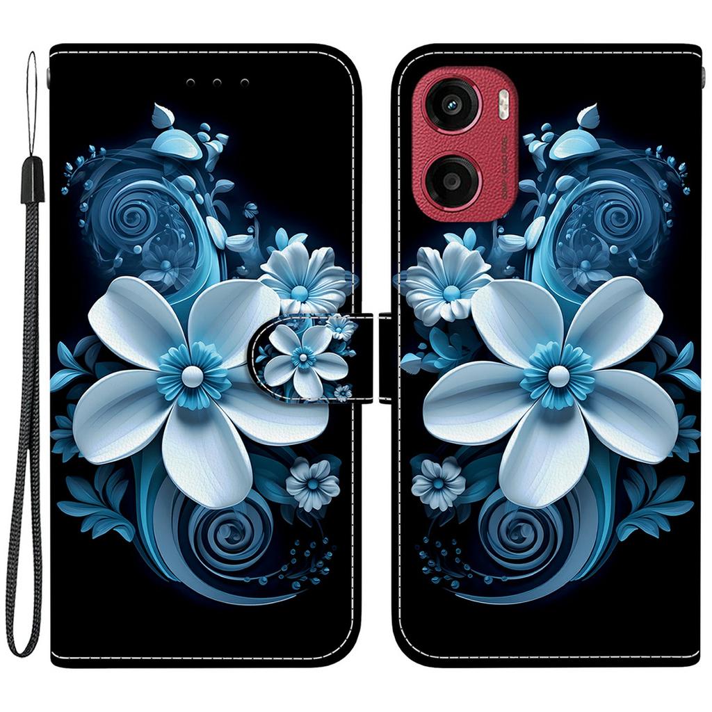 For Motorola Moto G05 4G/E15 4G Case Pattern Printing Anti-Drop Leather Flip Wallet Phone Cover with Lanyard