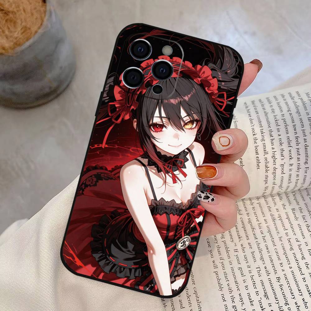 Date A Live Tokisaki Kurumi Phone Case For iPhone 17,16,15,14,13,12,11 Plus,Pro Max,XS,Soft Silicone Black Cover