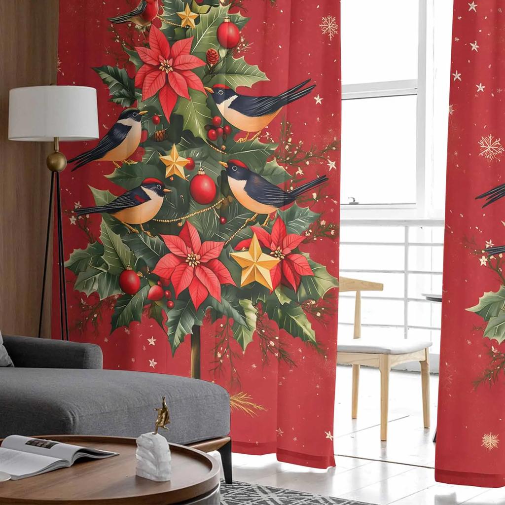 Christmas Winter Plants Flowers Sheer Curtains for Living Room Decoration Window Curtains Kitchen Tulle Voile Curtains