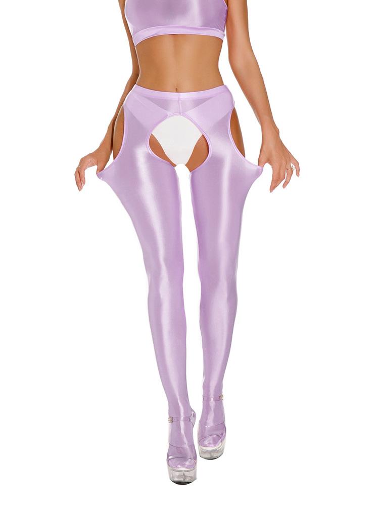 Sexy Damen Ganzbein-Leggings Glänzende Bleistifthose Ölglänzend Bonbonfarbe Glatter Schritt Ohne Schrittformende Hose Sexy Eng Aushöhlen