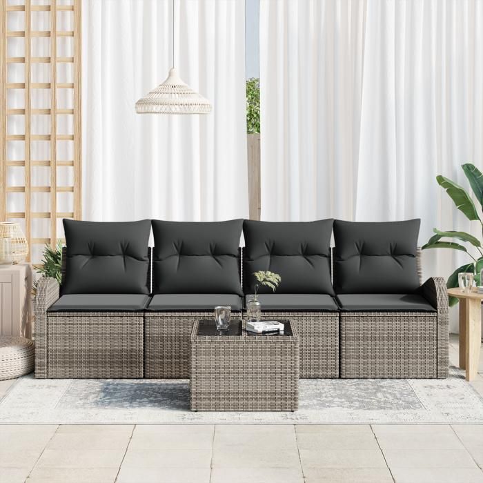 VidaXL Ensemble de canapés de jardin 5 pièces avec coussins gris en poly rotin 3345909