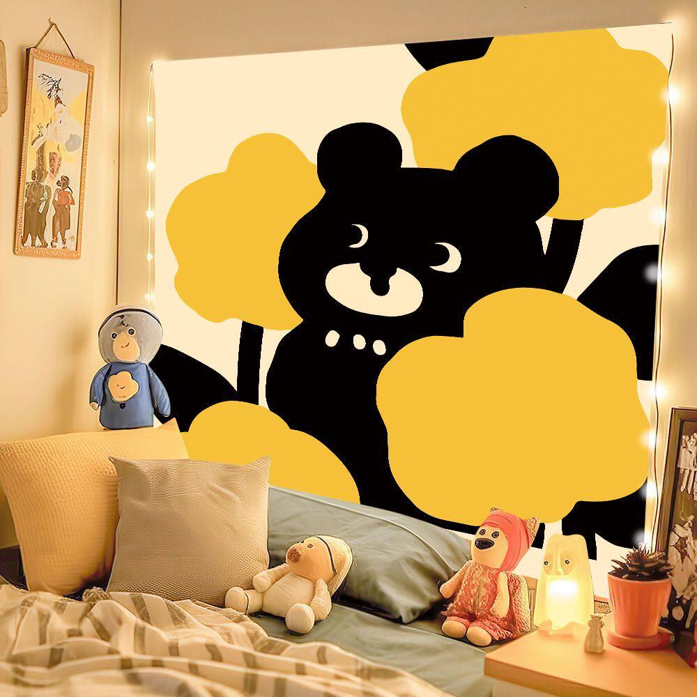 Cute Bear Wall Tapestry Simple Background Room Headboard Decor Ideal Hanging Picture for Dormitory