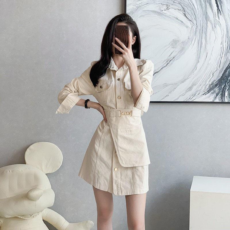 Denim Dress for Women French Short Dress Long Sleeve Workwear Wrap Hip Casual Ladies Style Casual Korean Sexy Mini Dress