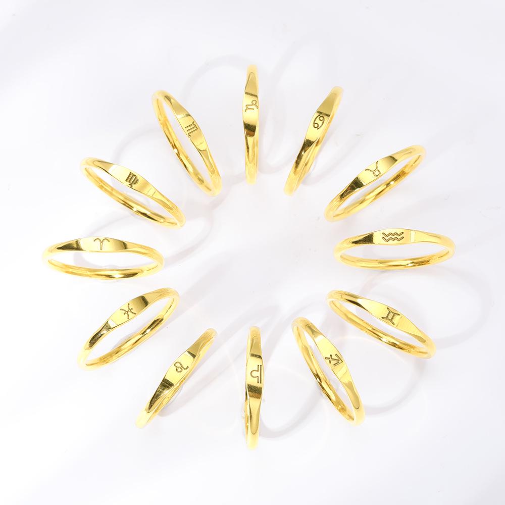 18K Gold-Plated Stainless Steel Zodiac Couple Rings