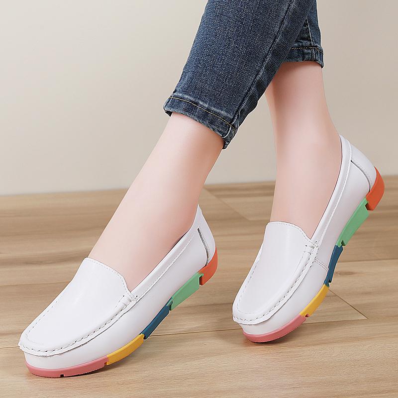 Women’s Moccasins Summer Loafers White Leather Driving Flats Casual Slip on Soft Nurse Shoes Black Walking Shoes