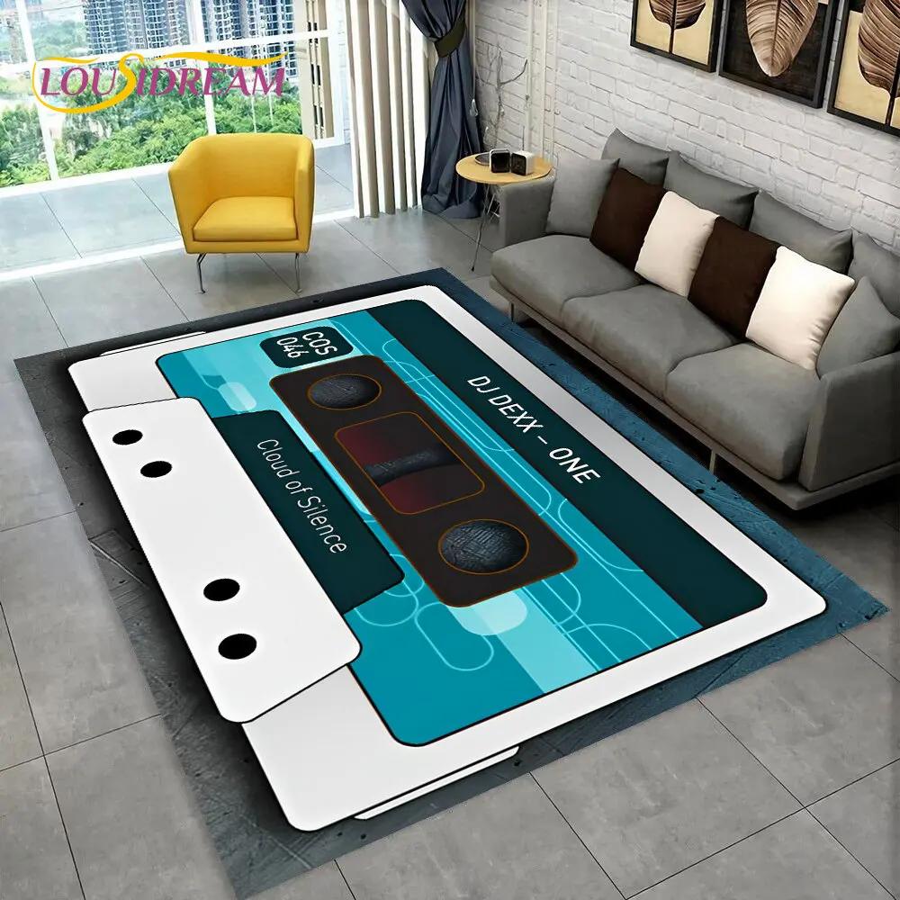 Alfombra de Área Grande con Patrón de Cinta de Cassette de Música Retro, Alfombra para Sala de Estar, Dormitorio, Sofá, Felpudo Decorativo, Felpudo Antideslizante