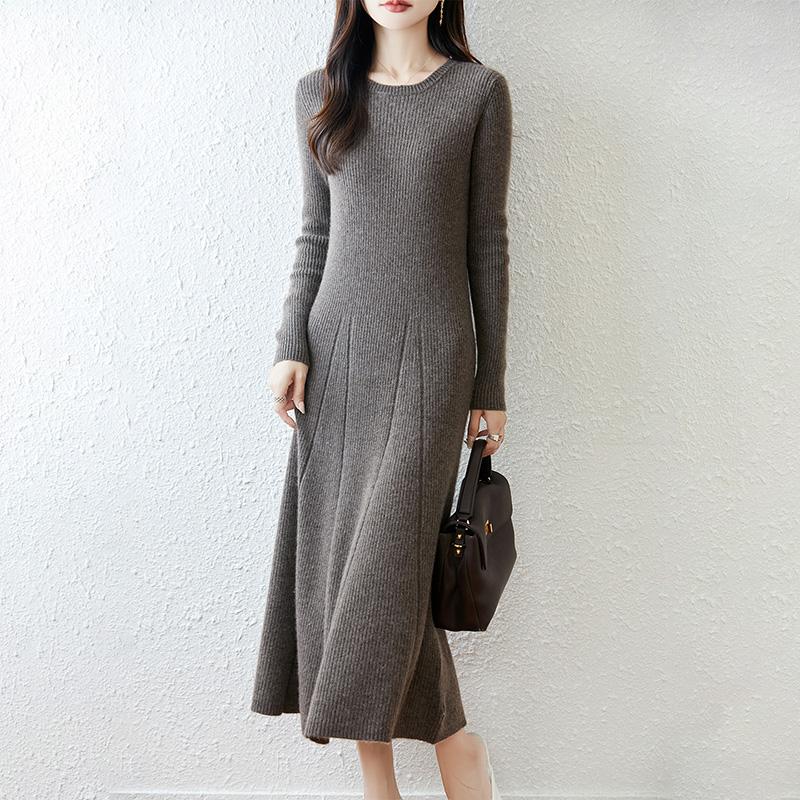 Women Sweater Dress 100% Wool MODERN NEW SAGA O-neck Knit Long Pullover Winter Jumpers Wool Long Dress Female