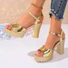 Gold Silver Chunky Platform Sandals Women  Summer Ankle Strap High Heel Sandals Woman Thick Heels Ladies Party Shoes