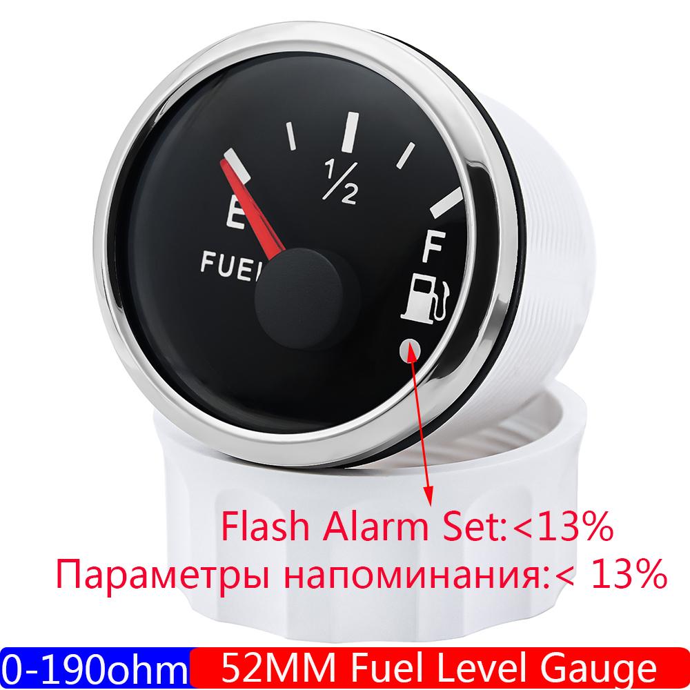 

0-190 Ohm 2 52mm Fuel Level Gauge+Fuel Float Level Sensor for Marine Car RV Boat Oil Tank Level Inidcator with Alarm LED Only Gauge