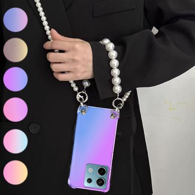 Crossbody Pearl Lanyard Case For Redmi Note 13 Pro Plus Bracelet Chain Cases For Redmi Note 13 Transparent Gradient Soft Silicone Phone Back Cover