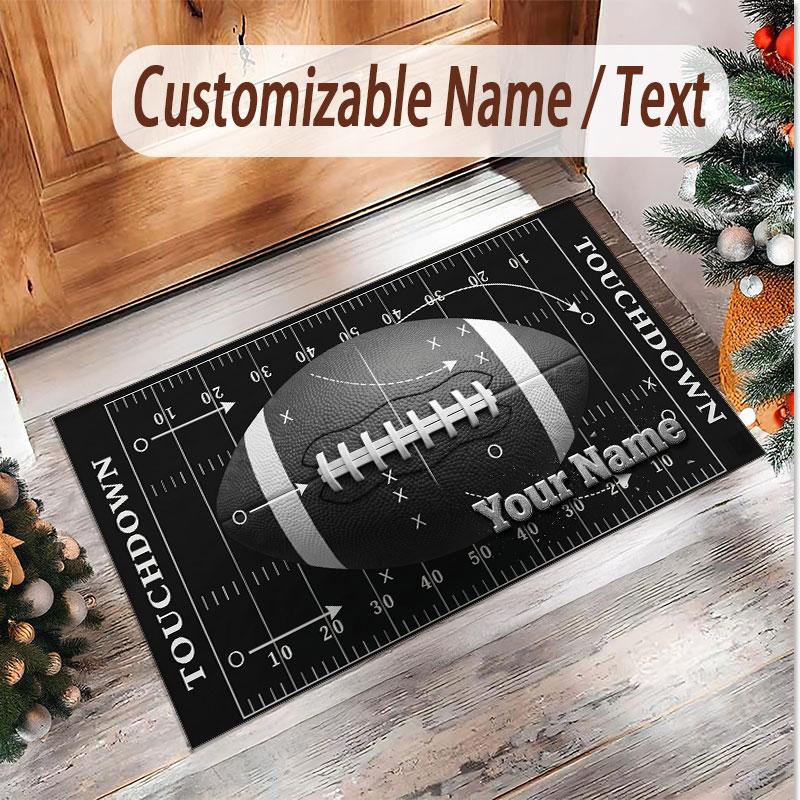 American Football Theme Soft Crystal Velvet Rug Custom Name & Text Print Non Slip Floor Rug for Bedroom Living Room
