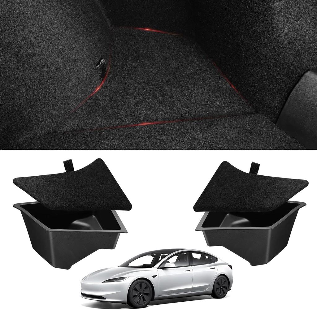 Trunk Organizer for Tesla Model 3 2026 Highland Trunk Storage Bins with TPE Lid Waterproof Rear Trunk Side Storage Box 2PCS