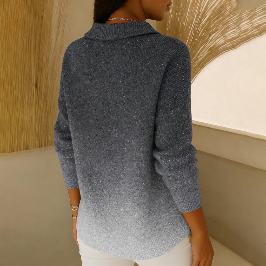 Damen Pailletten Strick Casual Pullover Tops Mode Langarm Pullover