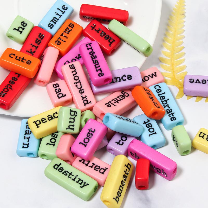 50pcs/Lot Rectangular Letter Beads Acrylic Beads Square Loose Spacer Beads For Jewelry Making Handmade Bracelet Necklace