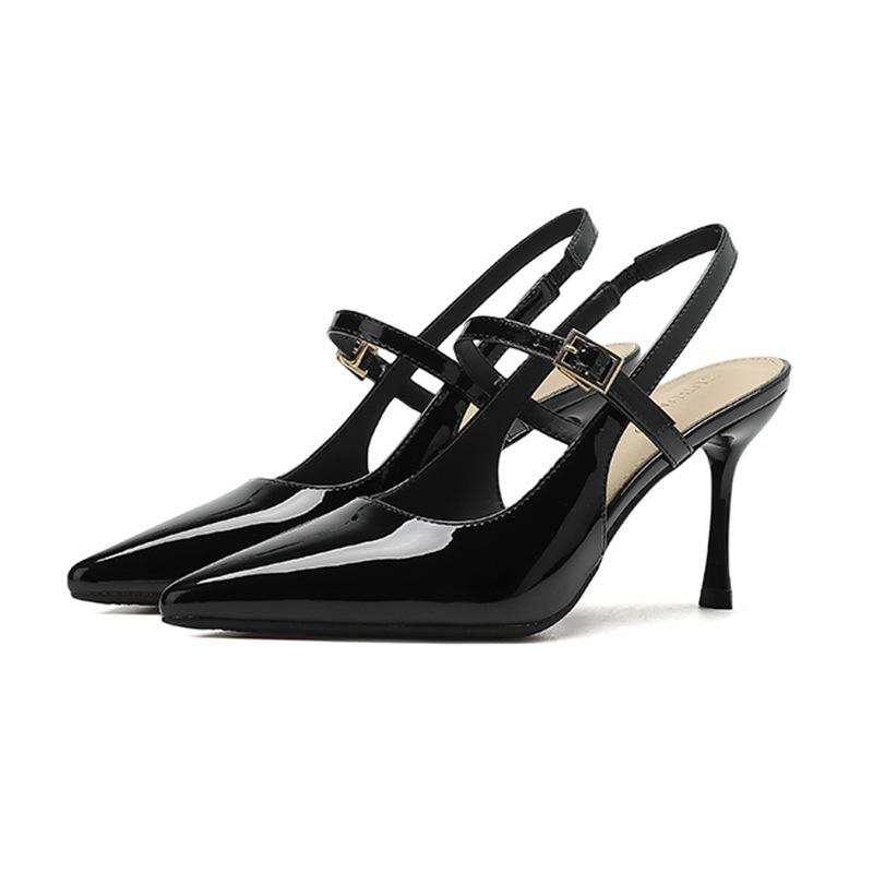 2024 Summer New Women's Sandals Patent Leather High Heels Footwear Elegant Slingback Pointed Stiletto Heels Party Lady Shoes