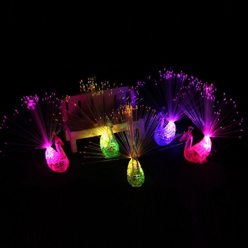LED Peacock Finger Ring Lights Fiber Optic Lamp Change Color Intelligence Toys for Children Gift