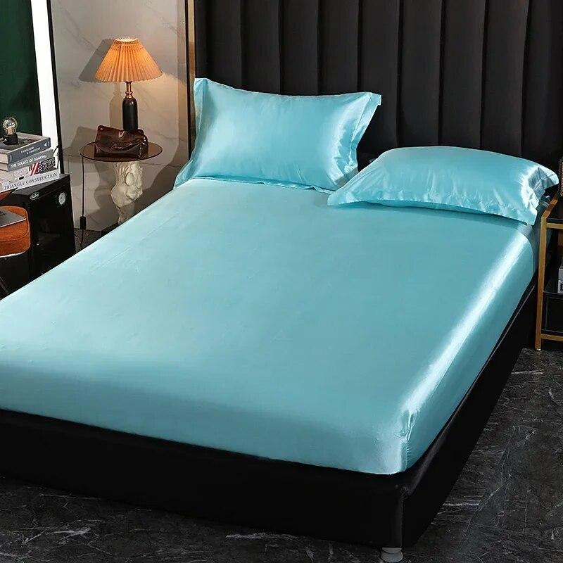 Luxuriöses Satin-Spannbettlaken, hochwertiger Matratzenbezug, einfarbiges Bettlaken mit Gummiband, Bettlaken 140 x 200, 160 x 200 Spannbettlaken