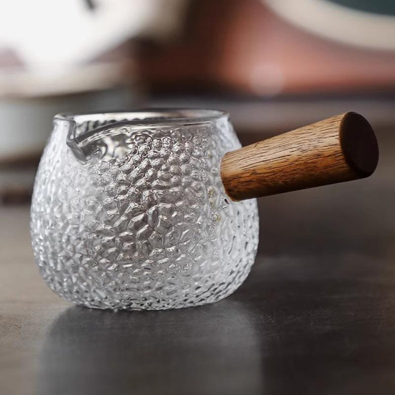 1Pc Wood Handle Glass Espresso Measuring Cup Diy Milk Jug Coffee Supplies Transparent Kitchen Measure Mug