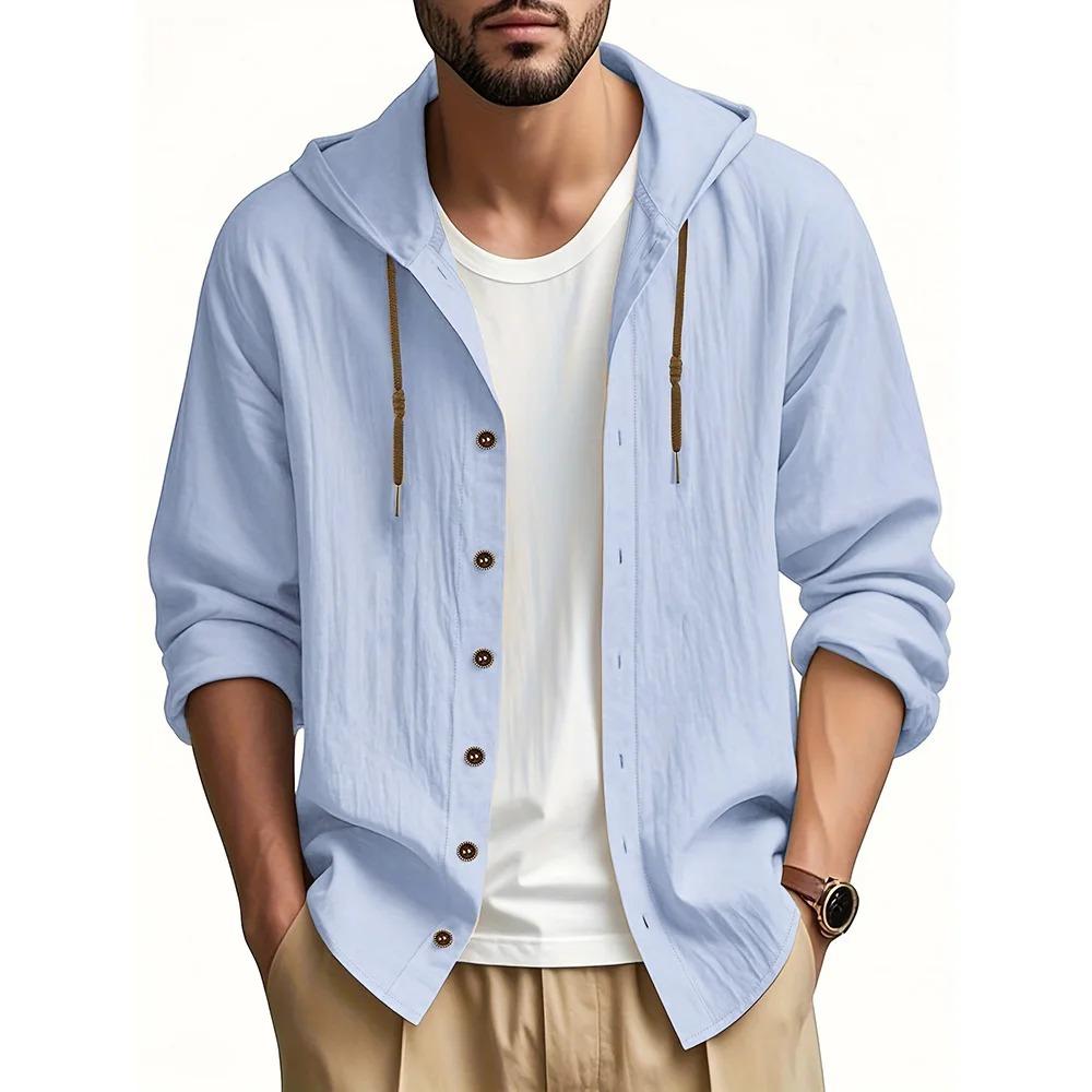 

Мужская повседневная толстовка с капюшоном на молнии, легкая хлопковая льняная осенняя одежда, дышащая одежда для отдыха на открытом воздухе, мужской модный пуловер для путешествий XXL небесно-голубой