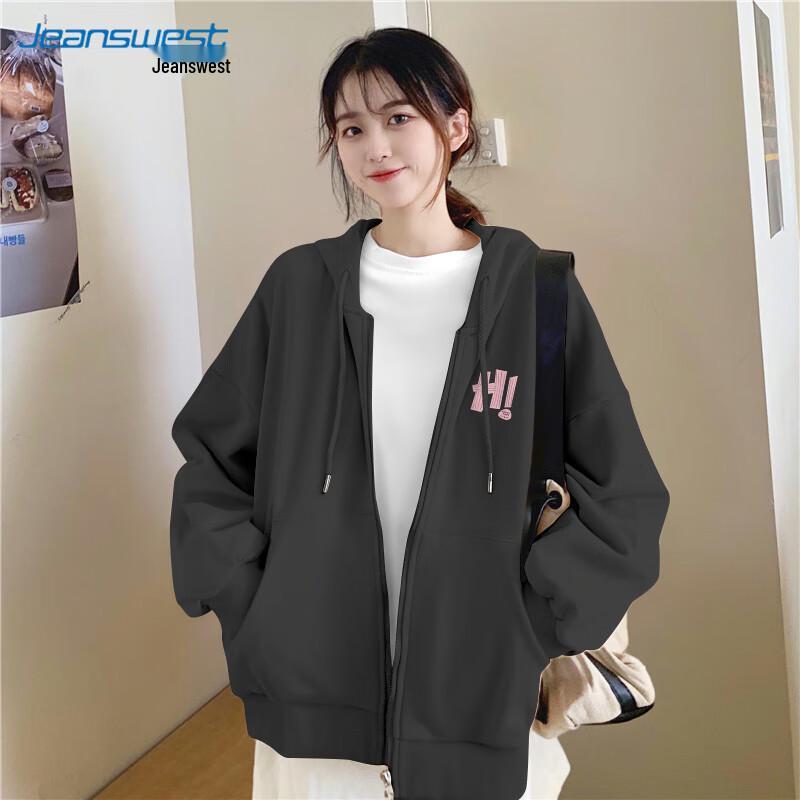 Jeanswest Women's Loose Fit Printed Zip-Up Hooded Sweatshirt