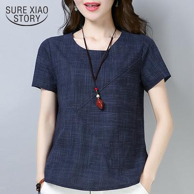 SURE XIAO STORYSummer Women Blouses 2021 Women Clothing Short Sleeve Cotton Linen Blouse Women Plus Size Tops
