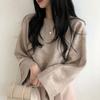 Chic Autumn and Winter Lazy Sweater Solid Color Loose Small Short Long-sleeved Round Neck Pullover Knitted Sweater Women