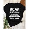 European Sizes Women'S Funny Crew Neck T-Shirt - "Don't Ever Piss Off a Short Girl" Alphabet Print, Casual Short Sleeve Top, Soft Knit Fabric