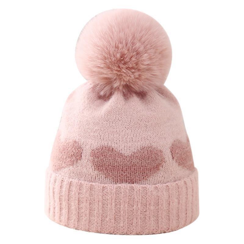 New Winter Baby Hat Double-layer Thickened Jacquard Love Knitted Hat 0-December Newborn Wool Hat