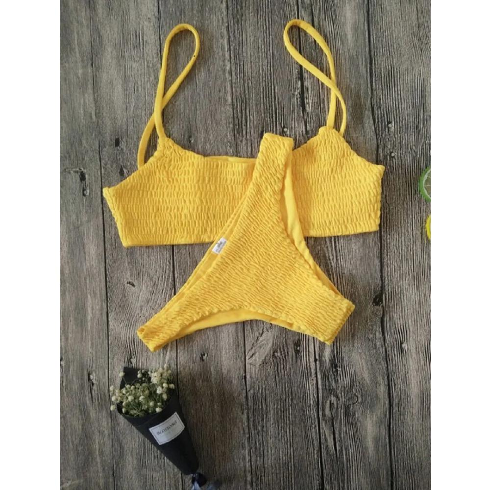 

Сексуальный женский пуш-ап бюстгальтер с подкладкой, комплект бикини, плиссированный купальник, купальный костюм для плавания, пляжный, для купания, костюм, комплект бикини L жёлтый