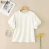 ZANZEA Women Casual Round Neck Summer Short Sleeve Blouse