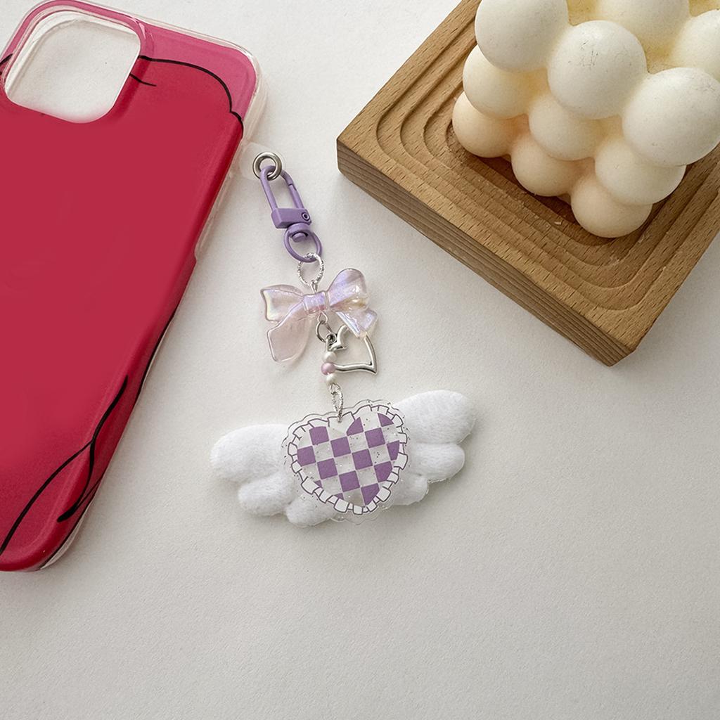 Sweet Heart Wing Bowknot Keychain Pendant Lovely Hangings Decorations Keyring Charm for Purse Bag Backpack Handbag