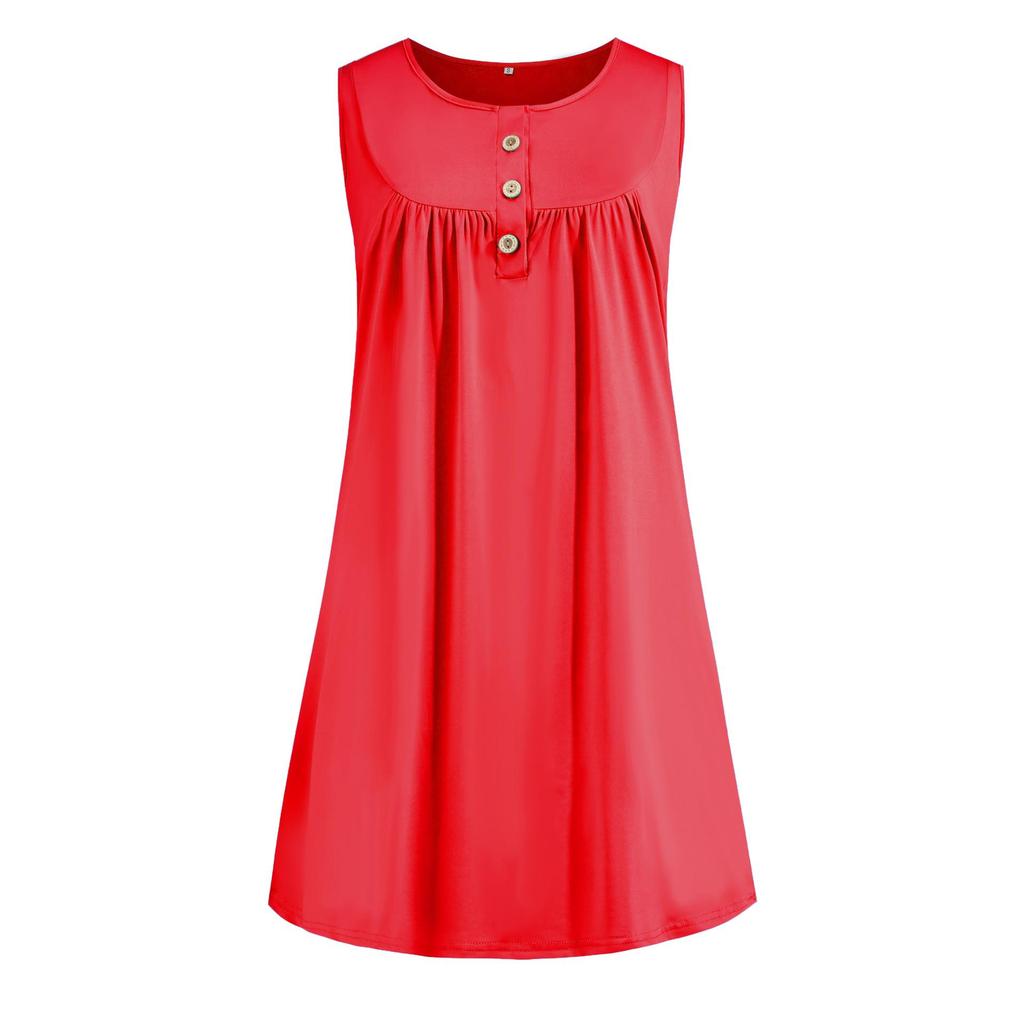 2026 Spring/Summer Women's Sleeveless Pleated Button-Up Vest Dress Pajamas