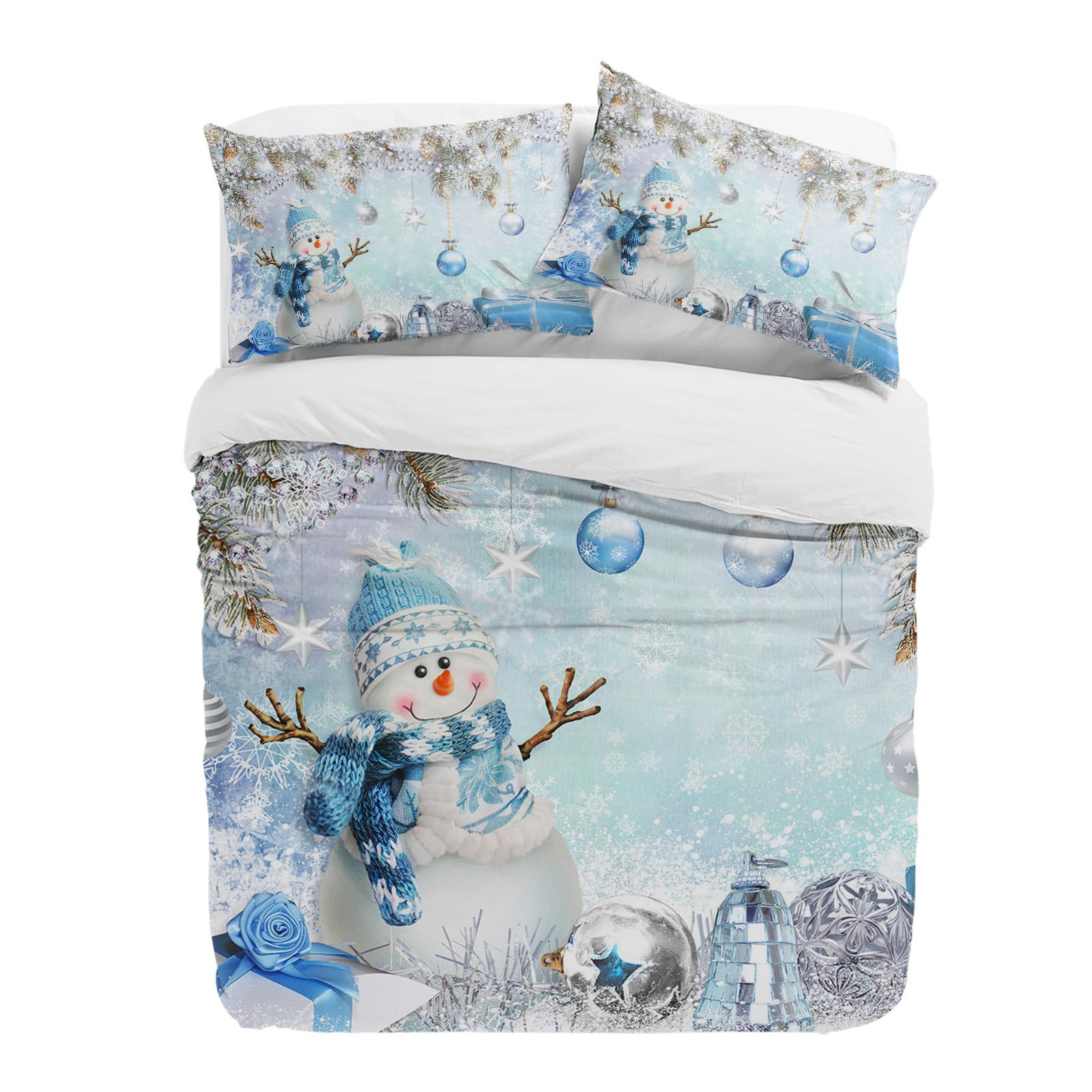 Christmas Ball Snowman Snowflake 3pcs Bedding Set For Double Bed Home Textile Duvet Cover Quilt Cover Pillowcase (135x200cm)