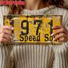 Vintage Metal License Plate Wall Art - "1971 Speed Soul" Rustic Yellow Sign with Black Numbers, Es, Perfect for Garage, Bar, Ca