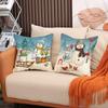 Christmas Snowman Pillow Covers 45Cm Cartoon Print Linen Cushion Case Winter Sofa Throw Pillowcase For Home Holiday Decoration