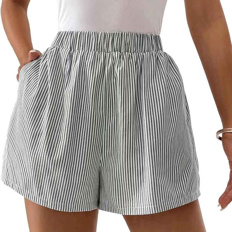 Women's Y2K Aesthetic Fashion Loose Shorts Striped High Elastic Waist Summer Casual Grunge Short Panties