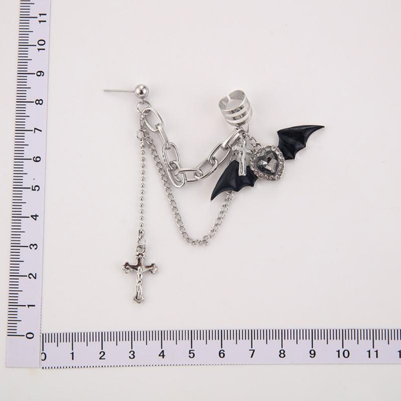 Goth Punk Halloween Devil Stud Earrings Women Rhinestones Crossed Chain Ear Clip Halloween New Year Costume Accessories