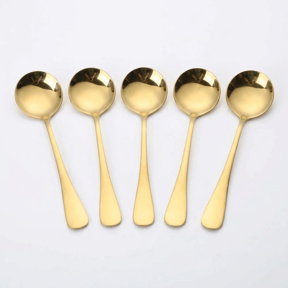 5Pcs Rustless Steel Dinner Spoon Smooth Polished Dessert Spoon Heavy Duty Serving Spoon For Cereal
