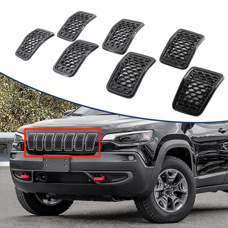 7PCS Car Front Bumper Central Grill Cover Trim Replace Mesh Honeycomb Racing Grilles For Jeep Cherokee