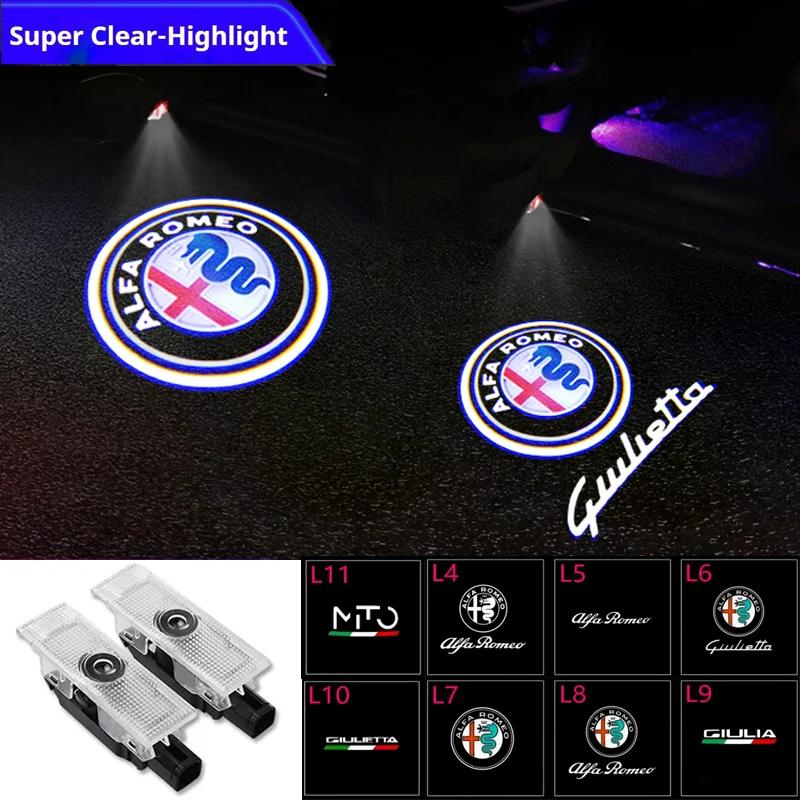 2Pcs Led Car Door Projector Laser Logo Light For Alfa Romeo Giulietta 2011-2019 Giulia Stelvio 2017-2023 Welcome Ghost Lights zl5