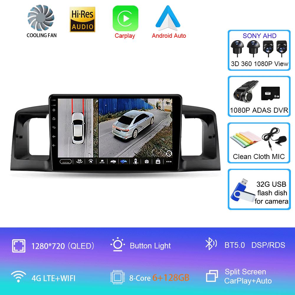 Car Radio Android 14 For Toyota Corolla E120 BYD F3 2007 - 2011 Navigation Multimedia Player Stereo GPS WiFi+4G DSP Carplay+Auto
