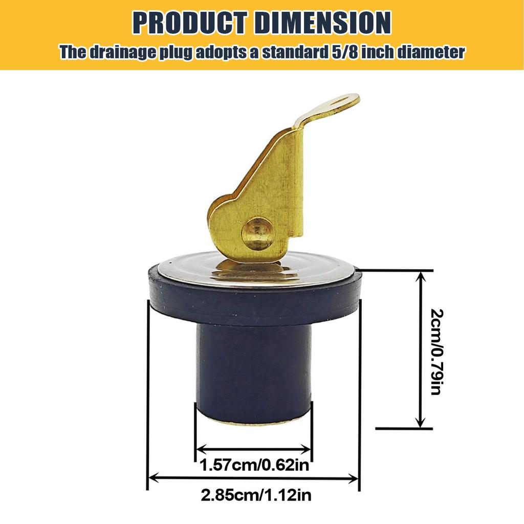 Drain Plug Boat Plug, 5/8" Marine Drain Plug, Brass Drain Plug with Handle, Rubber
