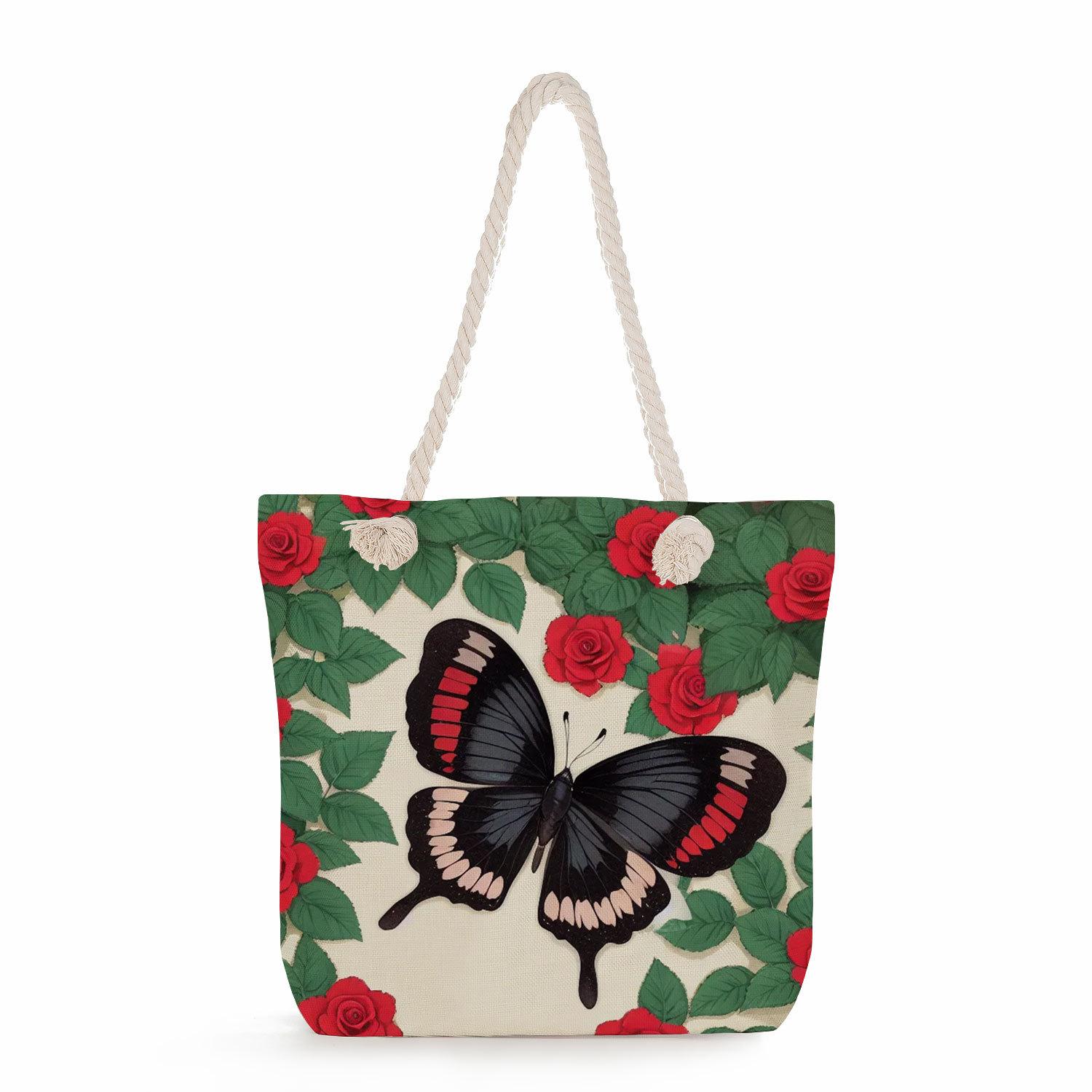 Butterfly print thick rope single-shoulder beach bag 7320