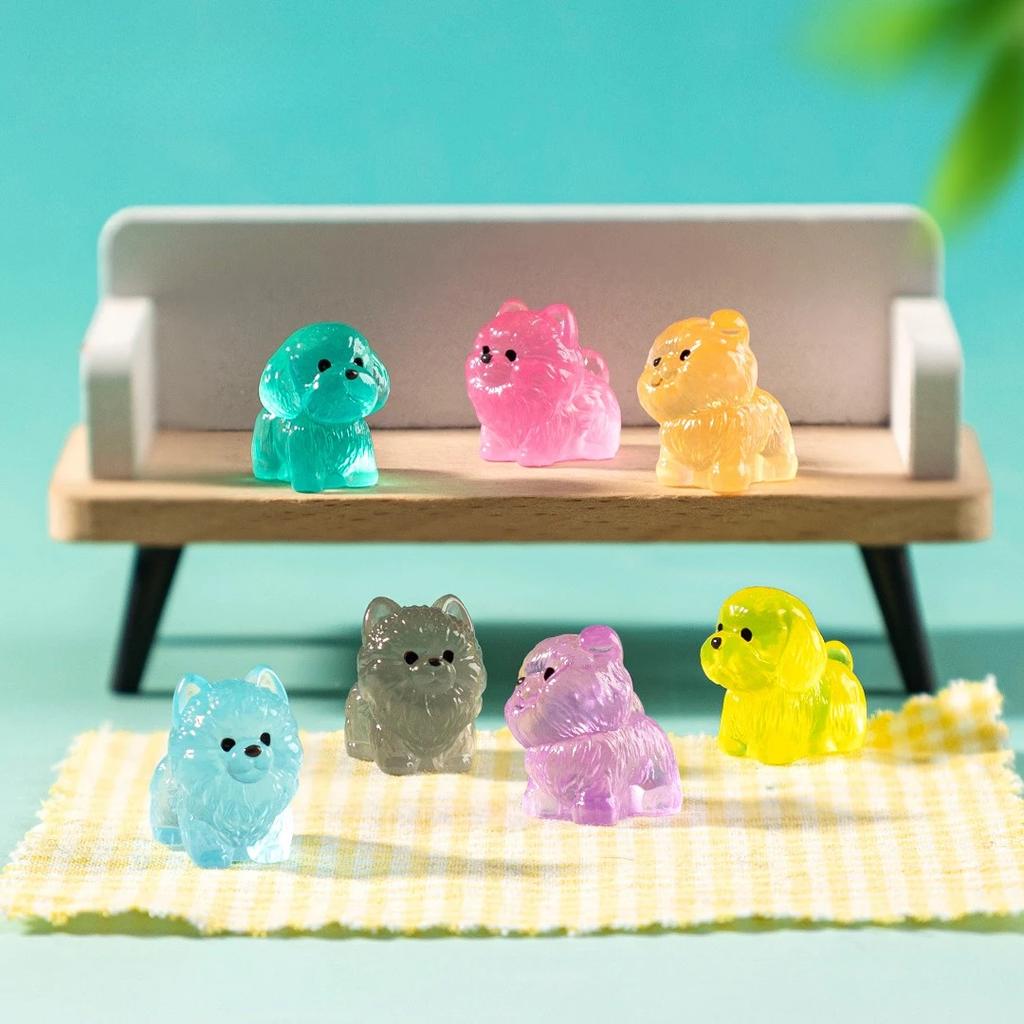 24/48Pcs Mini Luminous Figures Puppy Miniature Decor Glow At Night Dog Dolls Diy Fairy Garden Landscape Ornament Accessories