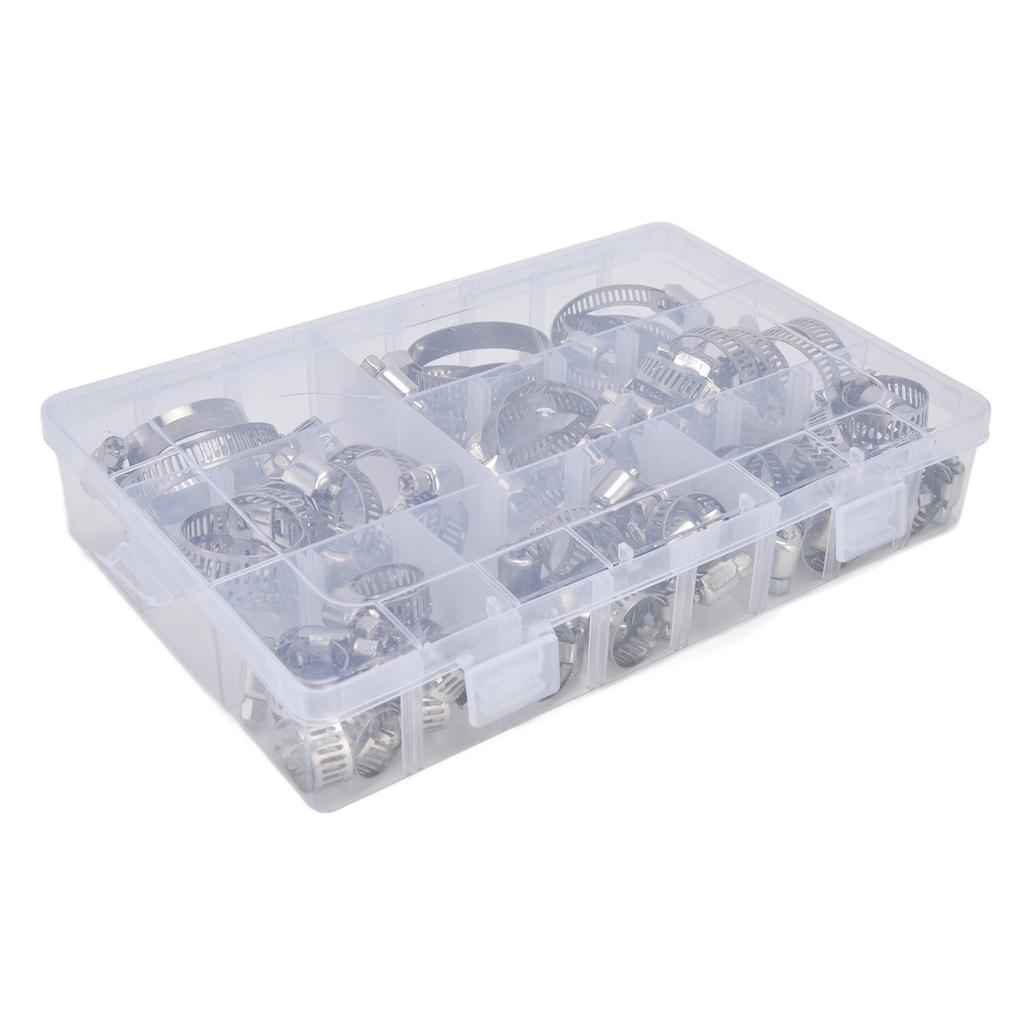 60Pcs Hose Clamp Stainless Steel Adjustable American Type Industrial Tube Clips Set FS090001