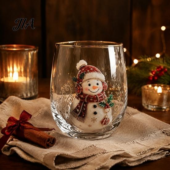 Decoración del Hogar Cristalería Vasos para Cócteles Navideños, Vaso con Diseño de Papá Noel Muñeco de Nieve Reno Árbol, 300ml Sin Plomo Cristalería para Mesa Festiva